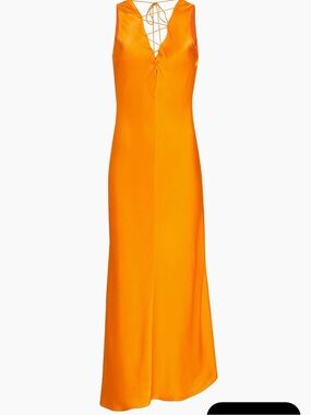 Frame - lace up front midi dress - tangerine - Medium